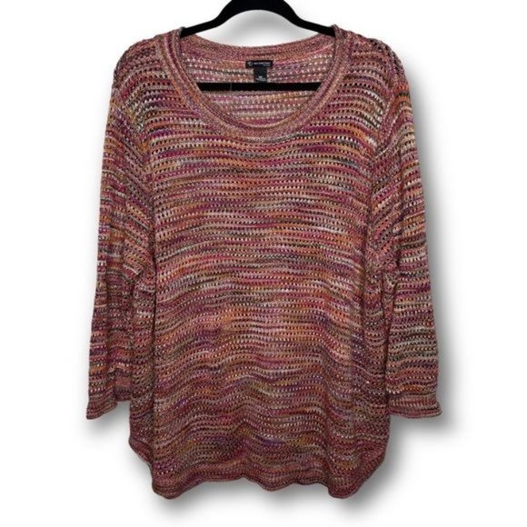 New Directions Womens 3X Red Orange Crochet Knit Lightweight Scoop Neck Sweater - Picture 1 of 10